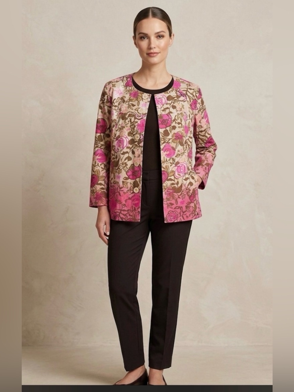Christopher & Banks Pink Floral Blazer 100% Cotton size medium